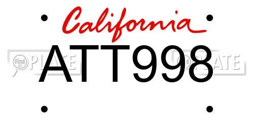 ATT998 California License Plate