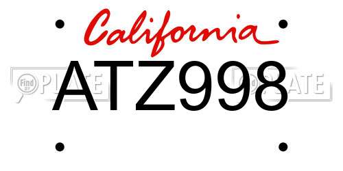 ATZ998 California License Plate
