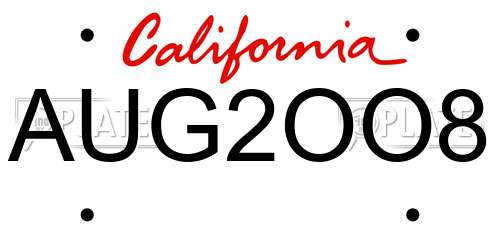 AUG2OO8 California License Plate