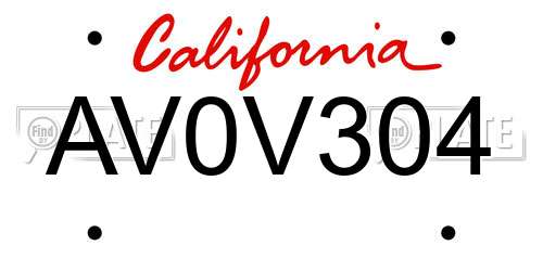 AV0V304 California License Plate