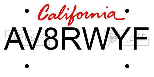 AV8RWYF California License Plate