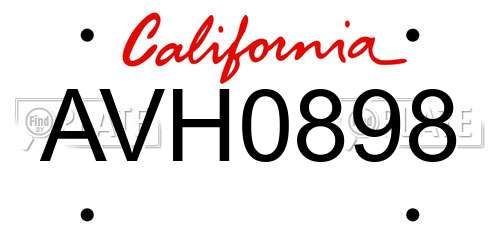 AVH0898 California License Plate