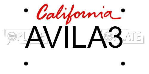 AVILA3 California License Plate
