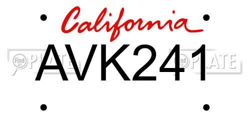 AVK241 California License Plate