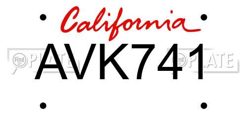 AVK741 California License Plate
