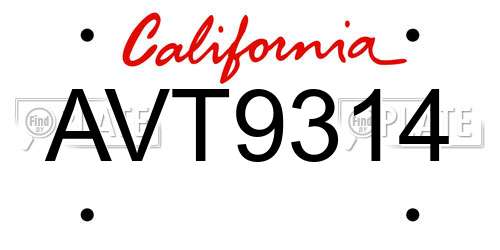 AVT9314 California License Plate