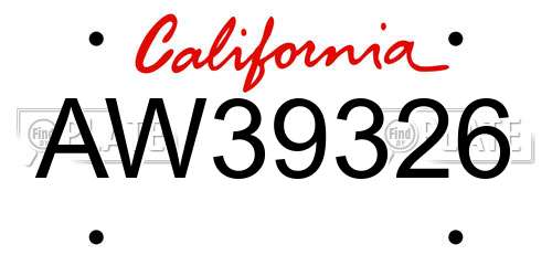 AW39326 California License Plate