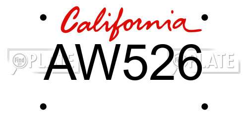AW526 California License Plate