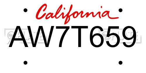 AW7T659 California License Plate