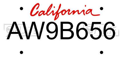 AW9B656 California License Plate
