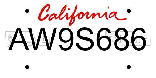 AW9S686 California License Plate
