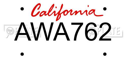 AWA762 California License Plate