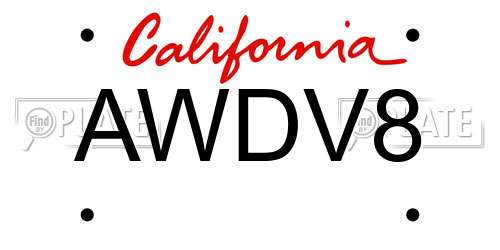 AWDV8 California License Plate