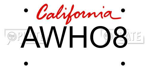 AWHO8 California License Plate