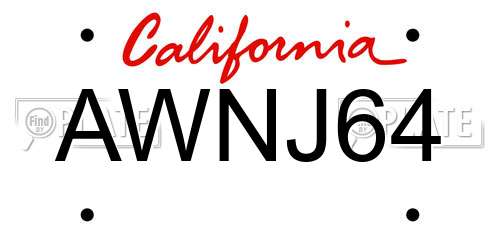 AWNJ64 California License Plate