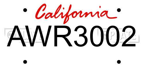AWR3002 California License Plate