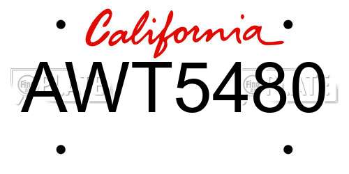 AWT5480 California License Plate