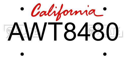 AWT8480 California License Plate