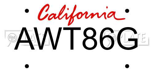 AWT86G California License Plate