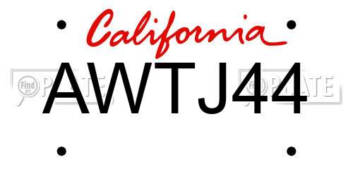 AWTJ44 California License Plate