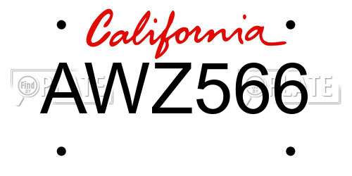 AWZ566 California License Plate