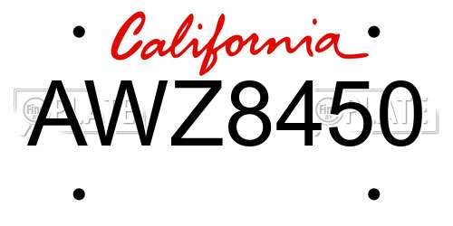 AWZ8450 California License Plate