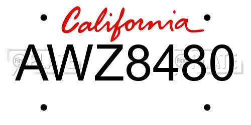AWZ8480 California License Plate