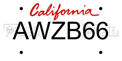 AWZB66 California License Plate