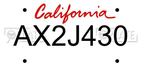 AX2J430 California License Plate