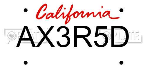 AX3R5D California License Plate