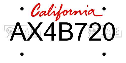 AX4B720 California License Plate