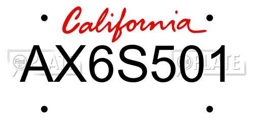 AX6S501 California License Plate