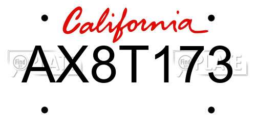 AX8T173 California License Plate