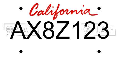AX8Z123 California License Plate