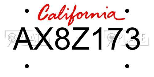 AX8Z173 California License Plate