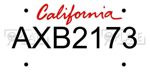 AXB2173 California License Plate