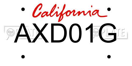 AXD01G California License Plate