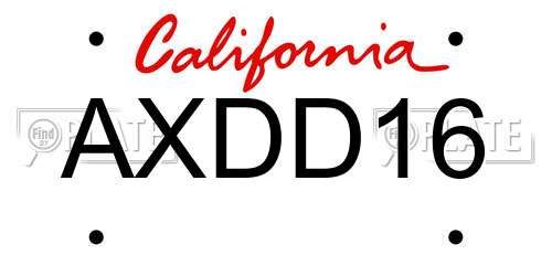 AXDD16 California License Plate
