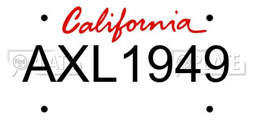 AXL1949 California License Plate