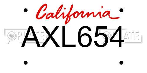 AXL654 California License Plate