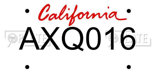 AXQ016 California License Plate
