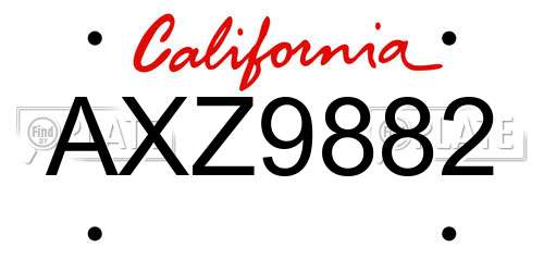 AXZ9882 California License Plate