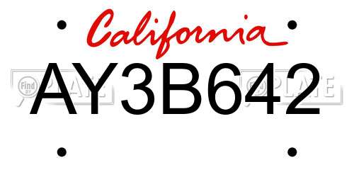 AY3B642 California License Plate