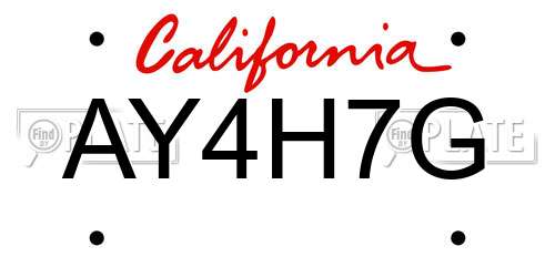 AY4H7G California License Plate