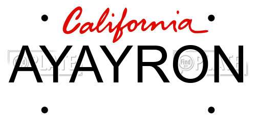 AYAYRON California License Plate