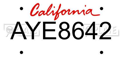 AYE8642 California License Plate