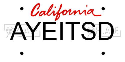 AYEITSD California License Plate