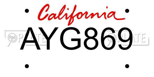 AYG869 California License Plate