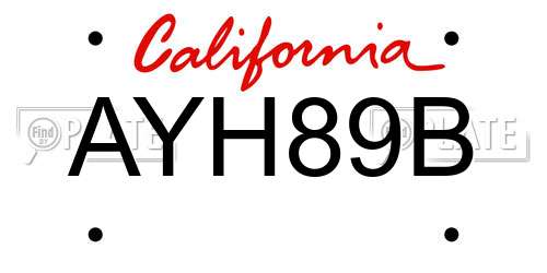 AYH89B California License Plate
