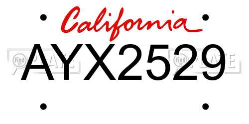 AYX2529 California License Plate